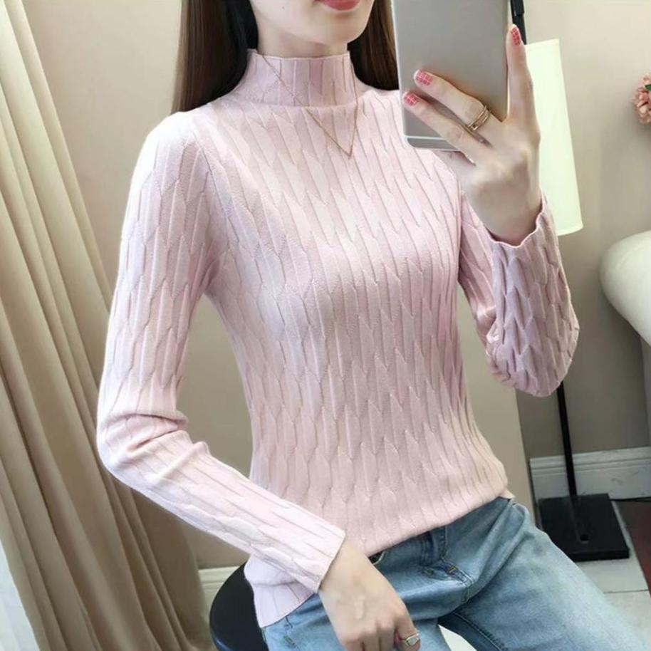 Women's Semi-high Collar Sweater Base Shirt Autumn and Winter Slim Stylish Inner-matching Knitted Shirt Versatile Pullover Long-sleeved Shirt