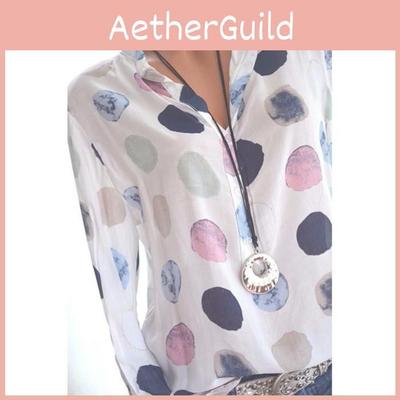 Элегантная женская модная шифоновая блузка с принтом в горошек и длинными рукавами-рубашками