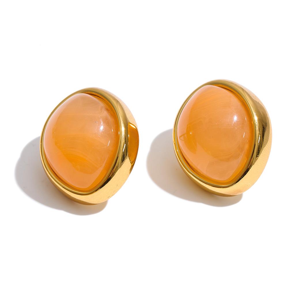 Yhpup 2026 Multi-Color Joyful Candy Resin Oval Stud Earrings 18K Gold Color PVD Plated Stainless Steel Summer Trendy Jewelry