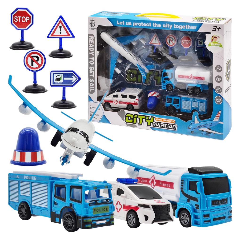 SET OF VEHICLES PASSENGER PLANE AMBULANCE FIRE WATER TANK TRUCK road signs