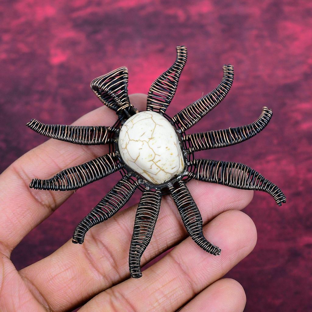 Howlite Copper Wire Wrapped Pendant Titanium Bead Eyes & Skull Bone Face Jewelry Gemstone Pendant