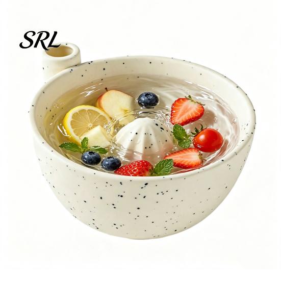 Multifunctional Food Prep Bowl Berry Swirl Draining with Silicone Pad, Ceramic Retro Kiln Easy Clean Dishwasher Safe Fired Colander, Compact Strainer