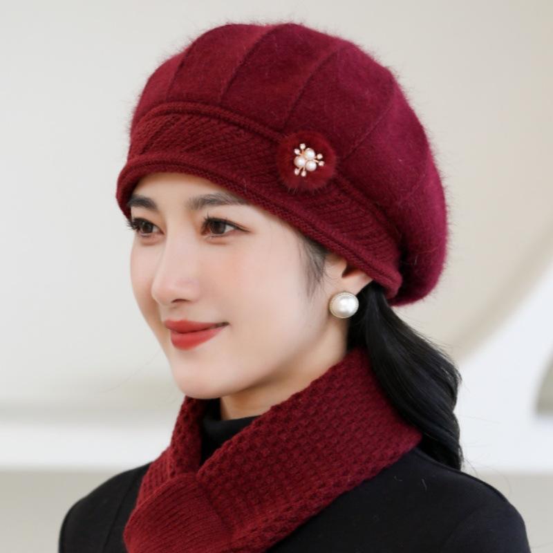 Берет из искусственного меха кролика, осенне-зимняя утолщенная теплая вязаная шерстяная шапка, головной убор
