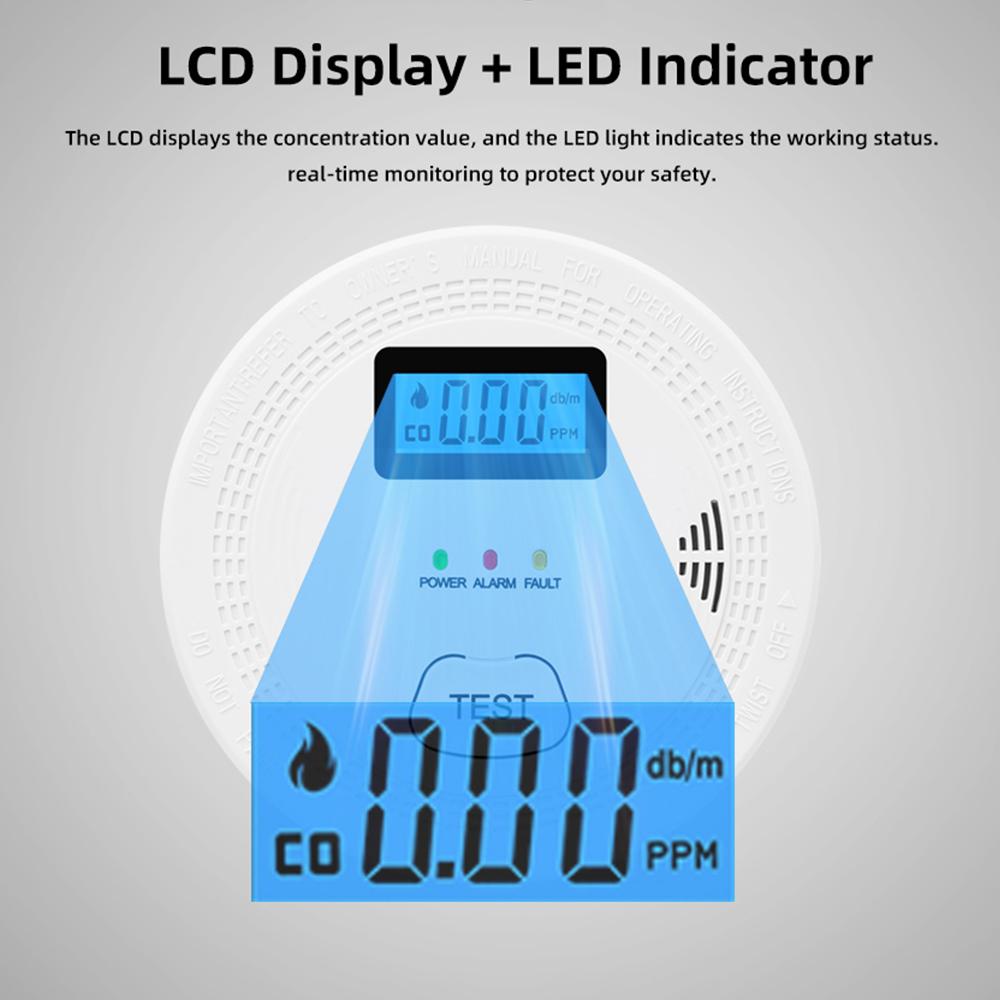 Детектор дыма и угарного газа Двойные датчики высокой стабильности Умный детектор дыма Звуковой свет