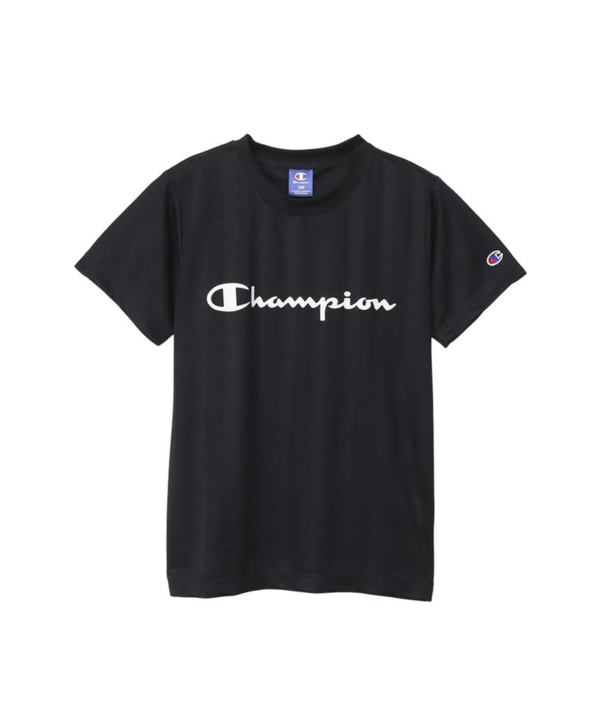 Champion Short Sleeve Crew Script Basic Size 120 Kids' T-Shirt, Neck, Moisture-Wicking, Quick-Drying, Logo, Sports, CK-XS318, Black,