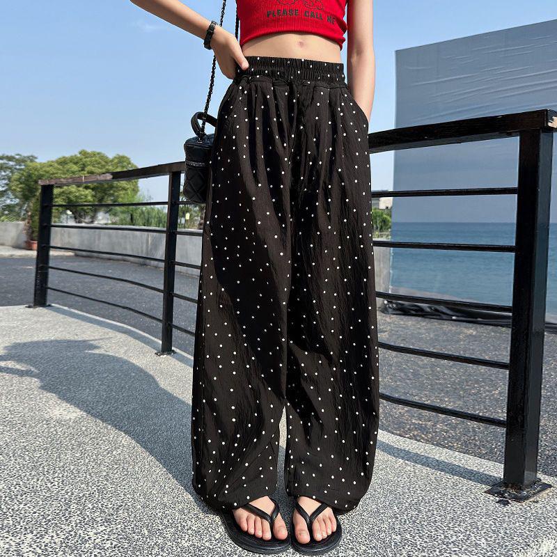Summer Girls' Kids Polka Dot Straight Leg Pants Children Mosquito Proof Pants Thin Breathable Wide Casual Trousers