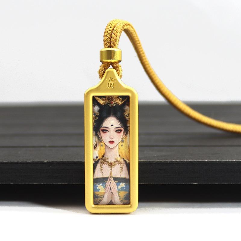 Sacred Tara Thangka Necklace Gold Plated for Spiritual Growth and Protection