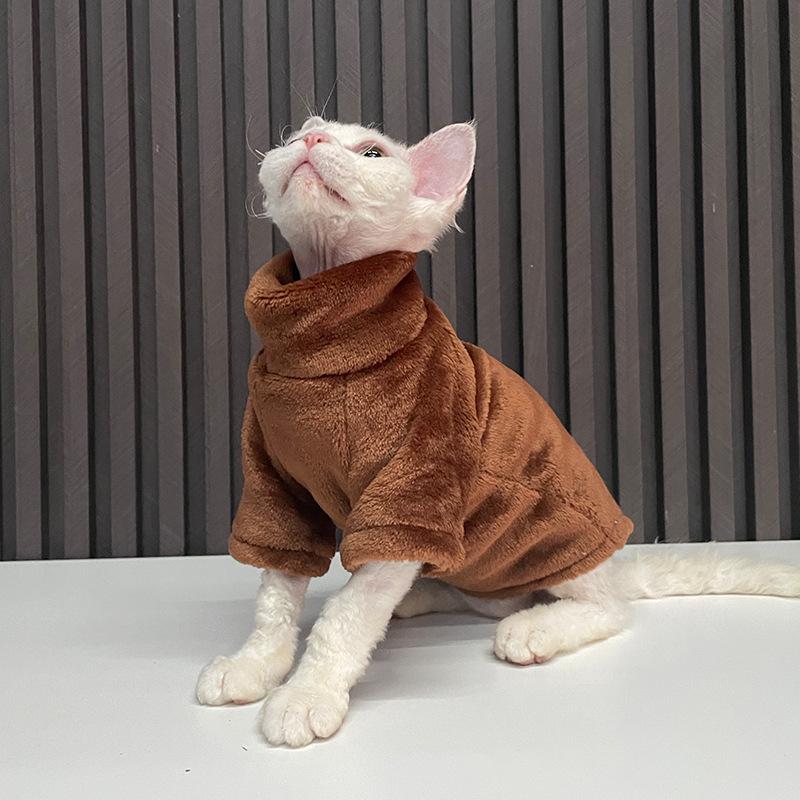 Pet Hairless Cat Clothes Autumn and Winter Clothes High Collar Thick Fleece Home Warm Comfortable Breathable Cotton Coat