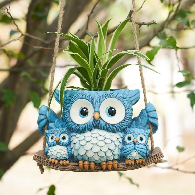 Owl Hanging Planters - Resin Decorative Piece for Hanging Flower Pots (Cat Head Owl)