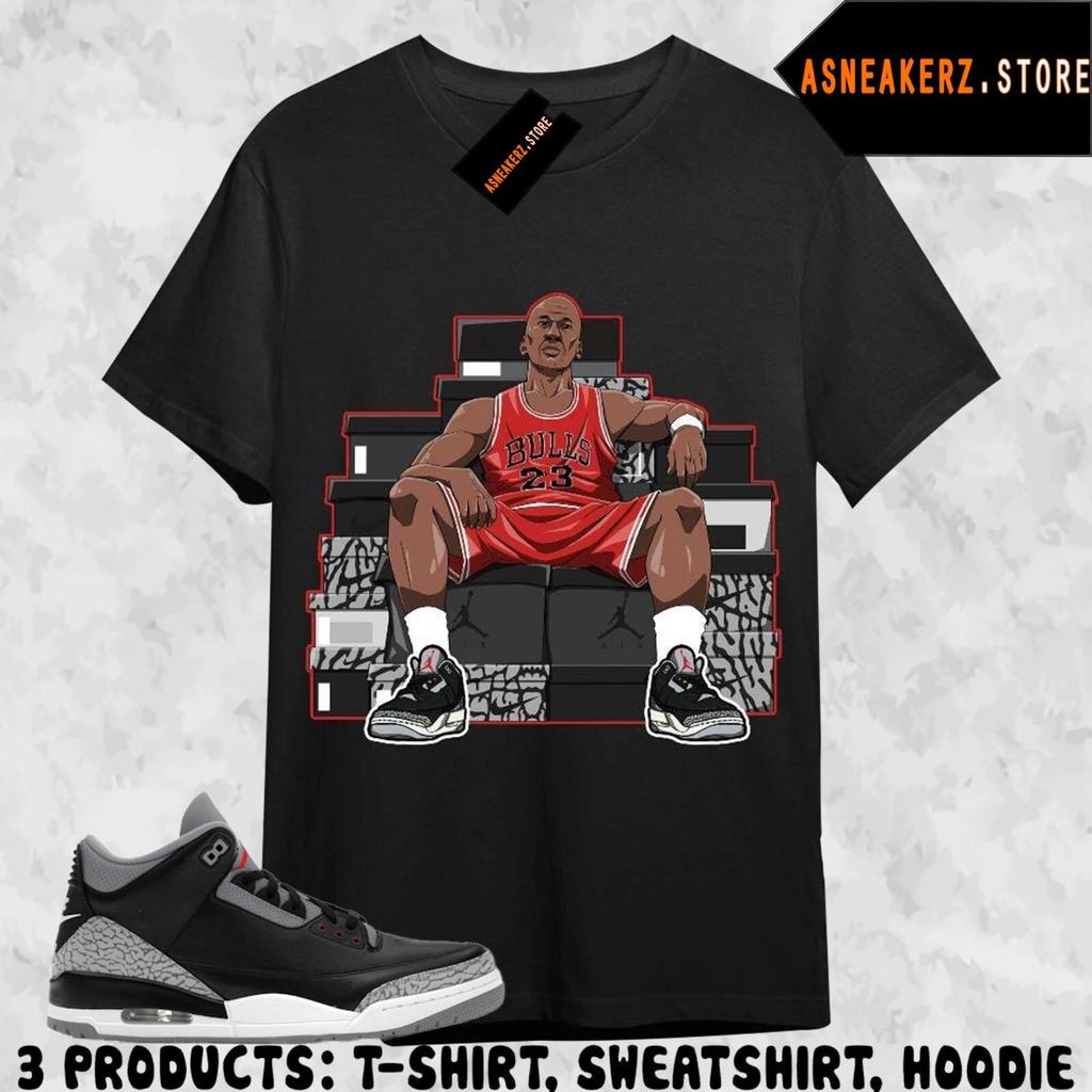 Рубашка в тон кроссовкам AJ 3 OG Black Cement Сочетающаяся футболка для кроссовок Футболка для кроссовокхеда MJ
