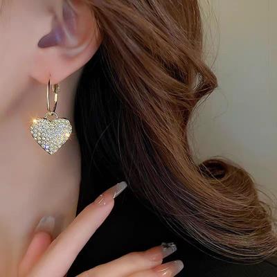 111 Серебряная Игла Блестящий Алмаз Сердце Серьги Новые Модные Высококачественные Легкая Роскошь Полностью Алмазные Серьги-Сердечки Персик Модные Серьги с Характером