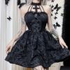 Goth Dark Mall Jacquard A-line Dresses Elegant Grunge Ruched Bandage Partywear Punk Black Women Halloween Club Dress