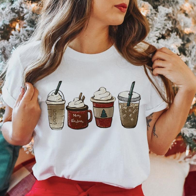 Unisex Graphic Love Cute Short Sleeve Happy Time Winter Merry Christmas Clothing Wear Printed Tops Lady Tees T Shirt Tshirt