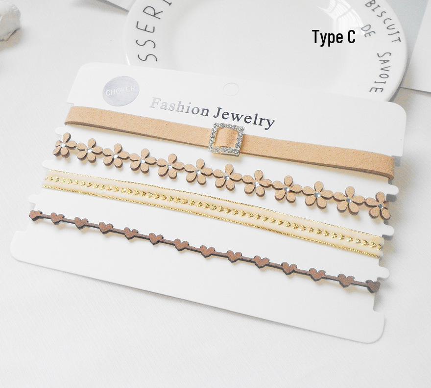 Европейский и американский стиль Сексуальный кружевной чокер и набор ожерелий-цепочек для ключиц (4 шт)