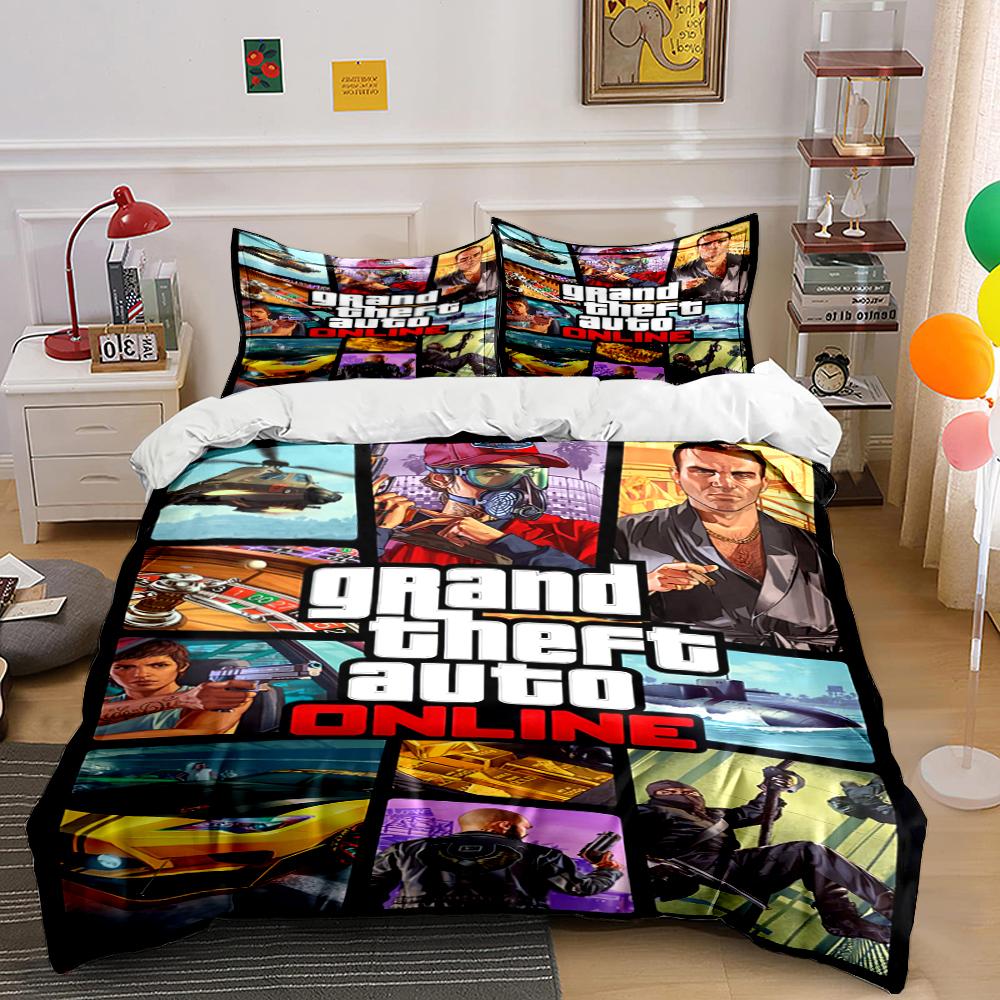 Grand Theft Auto Online Poster Bedding Set (1 duvet cover, 2 pillowcases, duvet not included) sofas