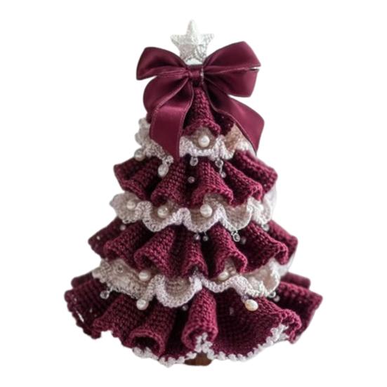 Handmade Crochet Christmas Tree DIY Crochet Christmas Tree Kit with Bow Faux Pearl Decor Holiday Craft Starter Set for Beginners