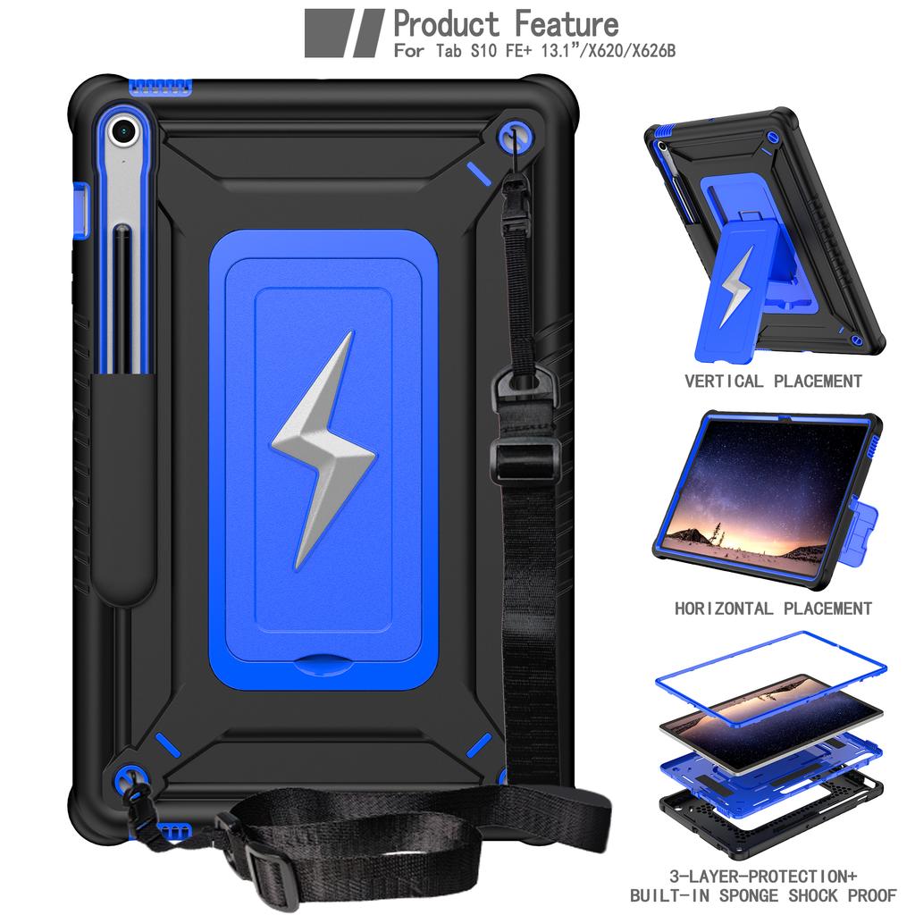 Kickstand Armor Case for Samsung Galaxy Tab S10 FE Plus 2025 13.1 inch SM-X620 SM-X626B Heavy Duty Cover With Shoulder Strap