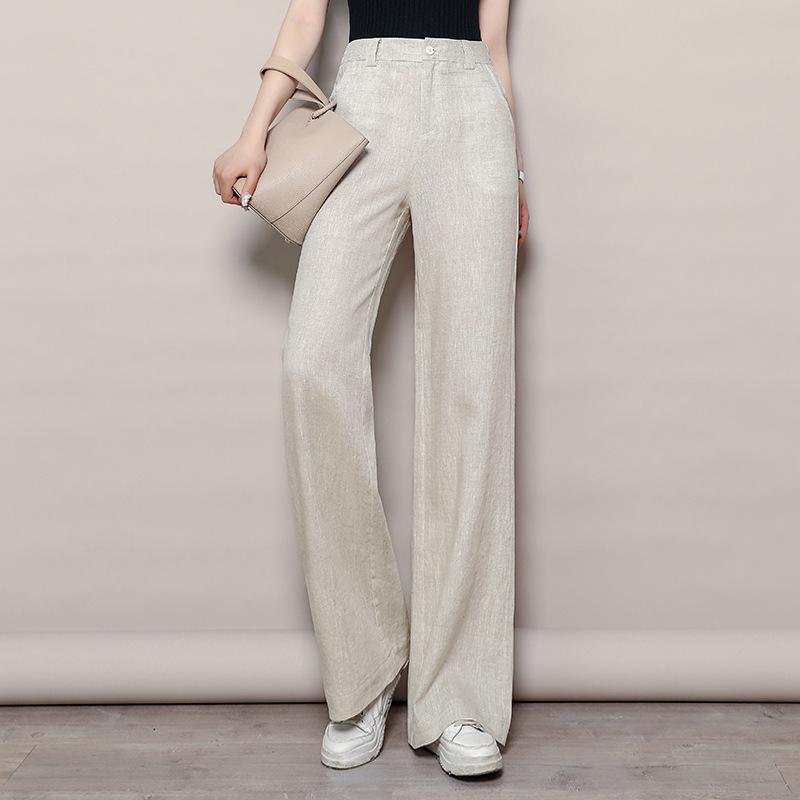111% linen wide-leg pants women's summer thin loose casual pants high-waisted straight trousers cotton and linen old money pants