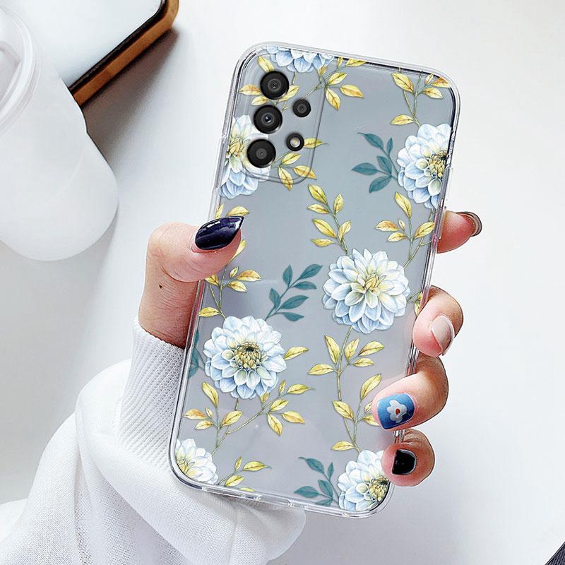 Чехол для телефона Samsung A53 5G A33 Цветочный силиконовый чехол для Samsung Galaxy A73 Fundas Coque Прозрачный мягкий Capas Цветочный ТПУ