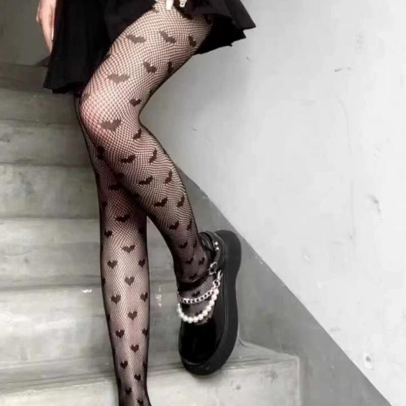 Women's Tights Love Heart Fishnet Stockings.Sexy Ladies Faux Tattoo Hollow Out Mesh Fishnet Pantyhose Female Club Party Hosiery