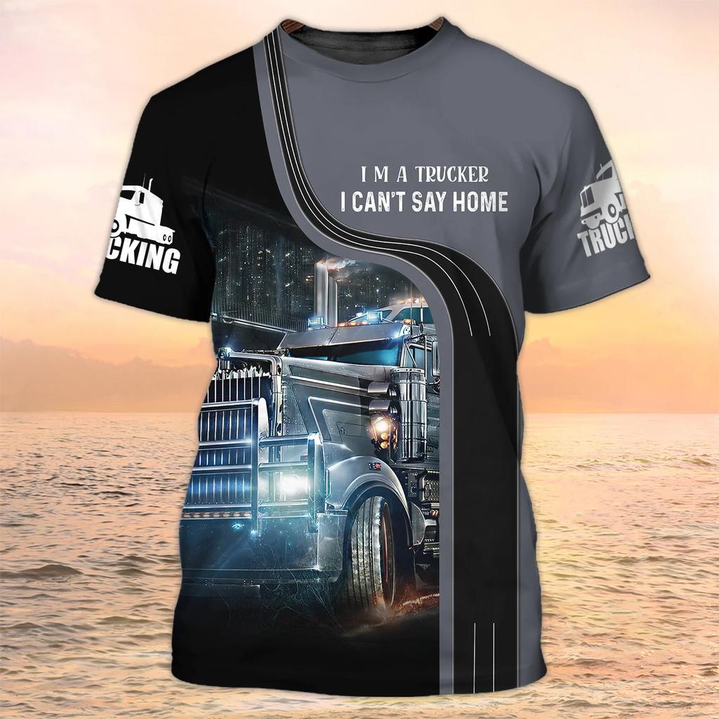 New Trucker Shirt Men's T-shirt 3D Truck Print Uniform Short Sleeve Tops 2024 Harajuku Clothing Summer O Neck Oversized Pullover