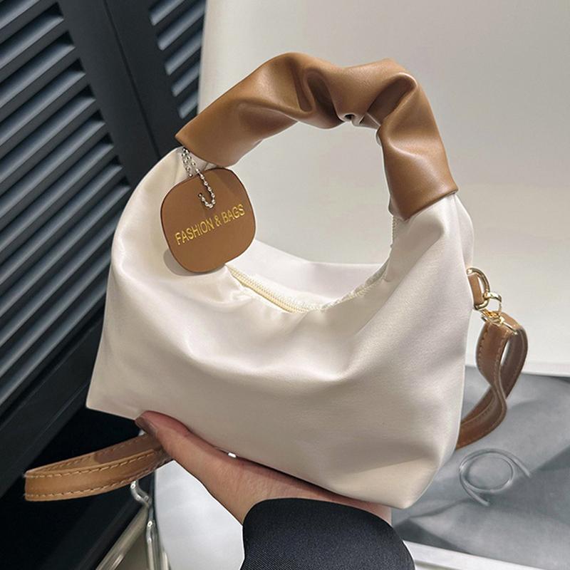 Trendy Casual Women's Handbag PU Wrinkled Bag Shoulder Bag Solid Color Female Hobos Messenger Bag For Outings Shopping