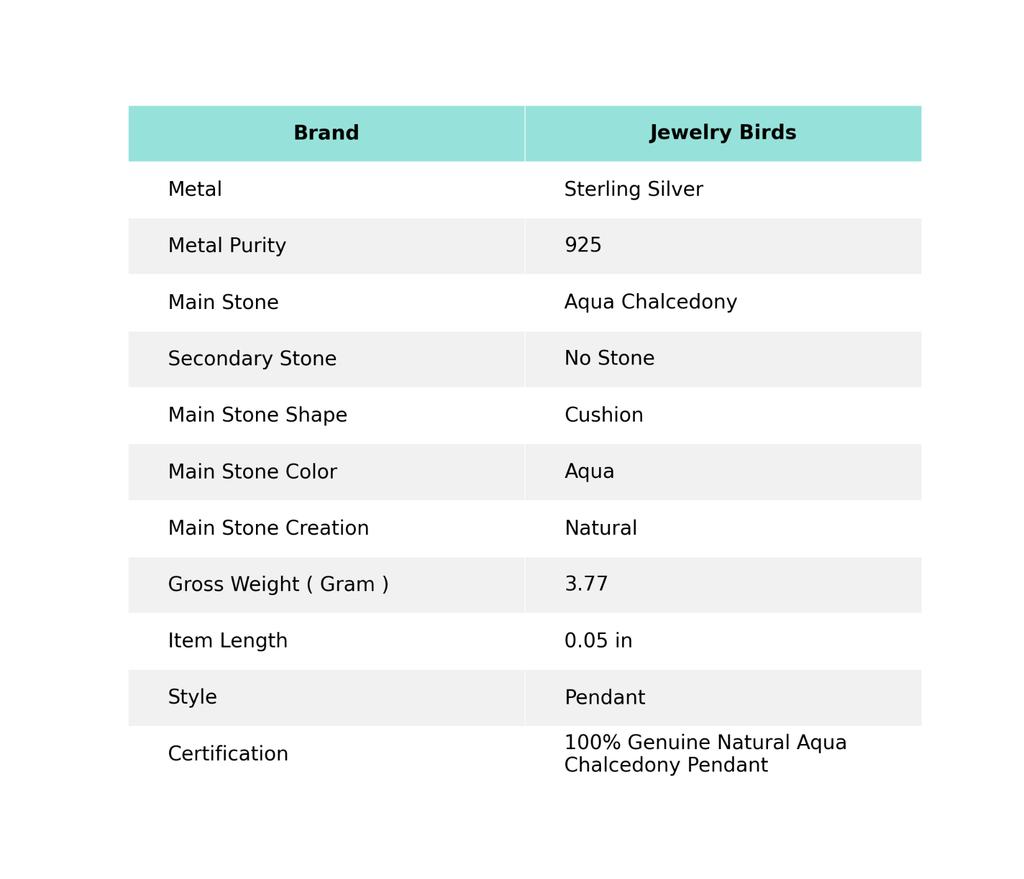 Натуральный аквахалцедон серебро 925 пробы подарок маме свадебный кулон ювелирное изделие PP-11-14