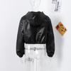 Vintage Faux Leather Zipper Crop Jackets Women Full Sleeve Pockets Hoodie Coat Autumn Hipster High Street Outwear