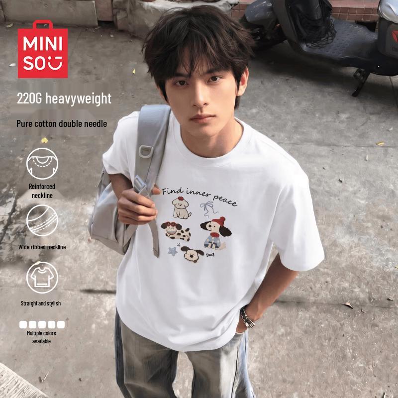 MINISO Мужская свободная футболка с принтом из чистого хлопка Z