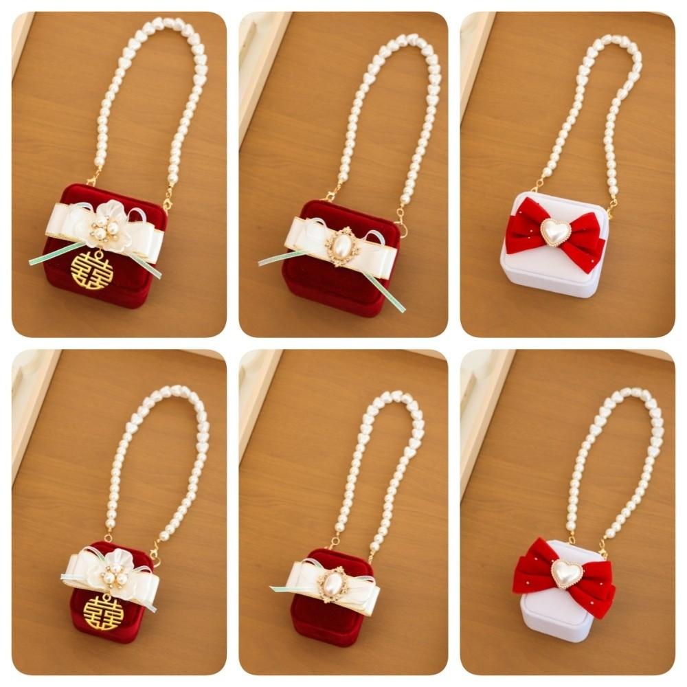 Pearl Wedding Couples Rings Box Bow Jewelry Box Multi-function Pets Collars Ring Box Gifts