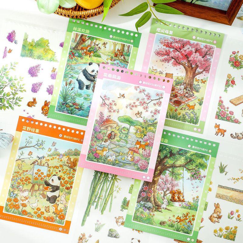 Kawaii Flower fields paint spring 3D Solar term courtyard Landscape Sticker book DIY Pocket Cabin Scene festival gift