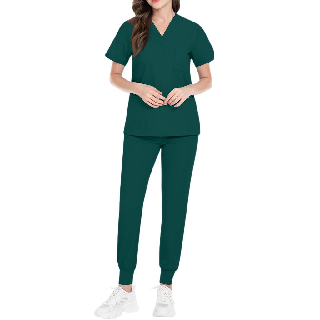 Ladies' Comfortable And Casual Solid Color Short Sleeved Pants Protective Suit Set