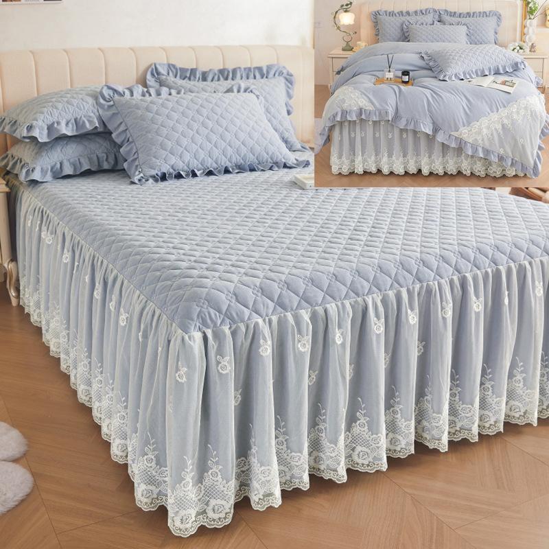 Кружевная юбка для кровати Four Seasons, цельное толстое стеганое покрывало в стиле принцессы, моющееся нескользящее покрывало, постельное белье