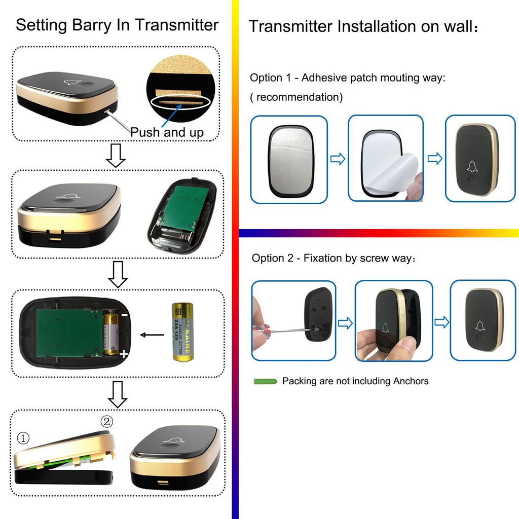 Waterproof Wireless Doorbell 300M Remote EU UK US Plug chime Door Bell alkaline batteryAA
