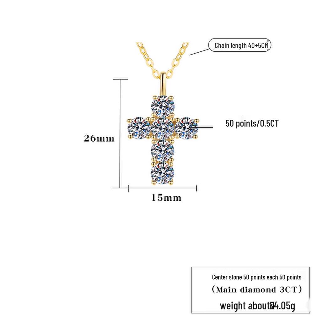 Женское геометрическое ожерелье-подвеска в виде креста из стерлингового серебра 925 пробы с муассанитом 3 карата