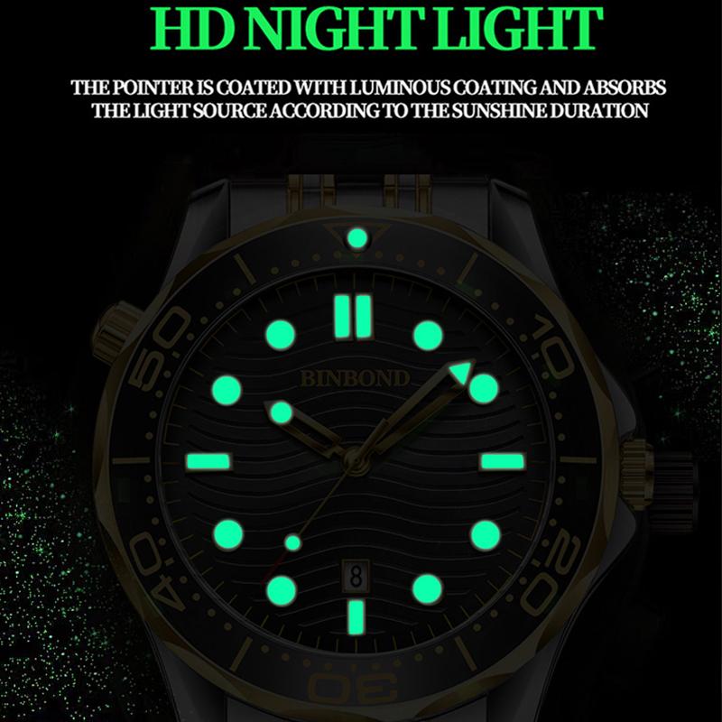 BINBOND Casual Fashion Ultra-thin Sea Horse Series Quartz Men's Watch Date Waterproof Luminous Sports Business Men's Wrist Watch
