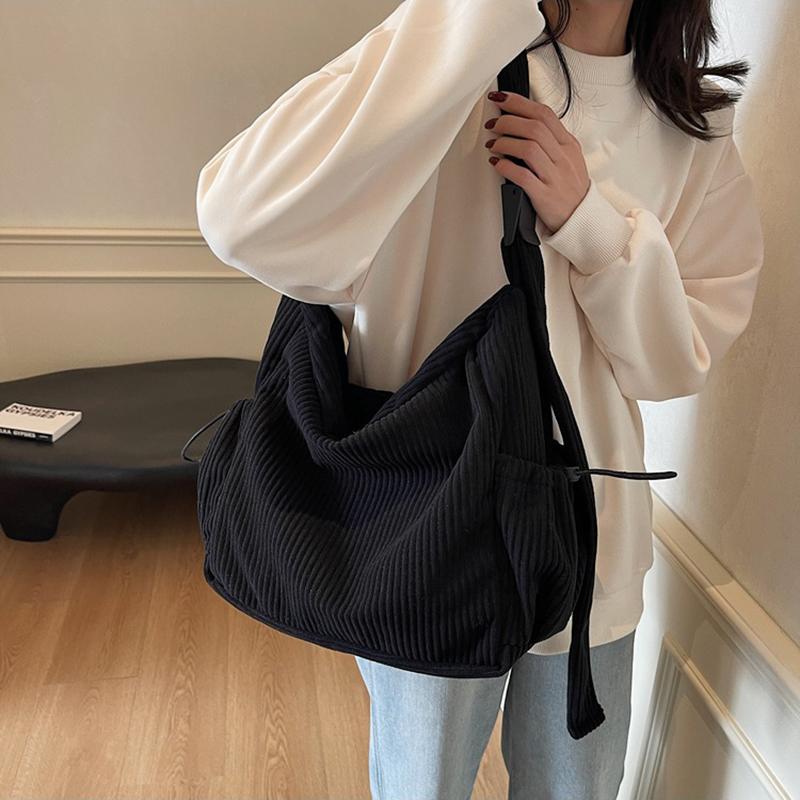 Новая Мода Вельветовая Женская Сумка Большой Вместимости на Плечо Кроссбоди Винтажная Однотонная Сумка-пельмень Хобо для Путешествий и на Каждый День AVE