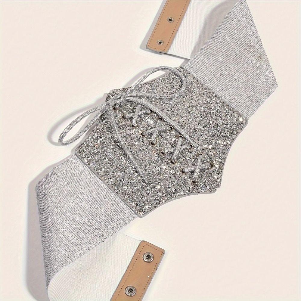 Elastic Gold Cummerbunds Shinny Blingbling Corset Belt Luxury Leopard Print Waistband  Dress