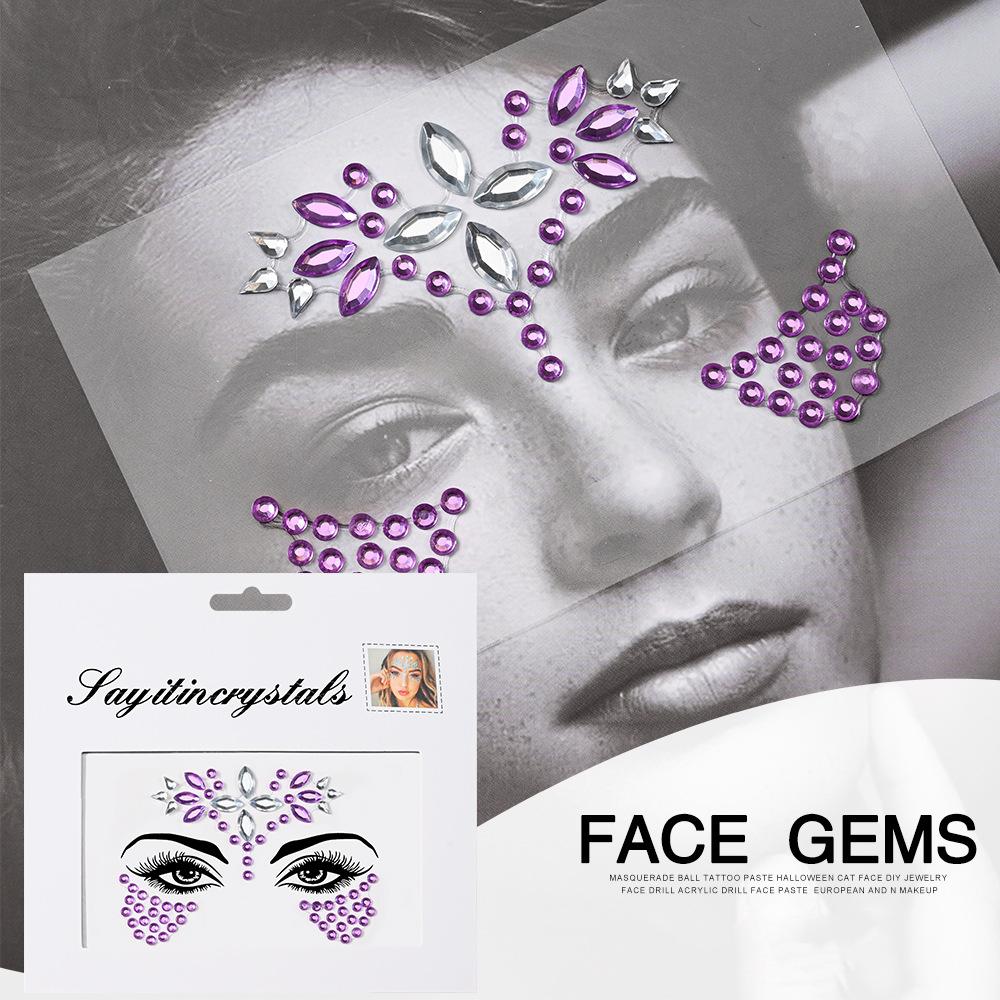 Европа Маскарадные наклейки на лицо Безопасные акриловые стразы Взрослые Дети Украшение лица Клейкие наклейки Товары для вечеринок и танцев