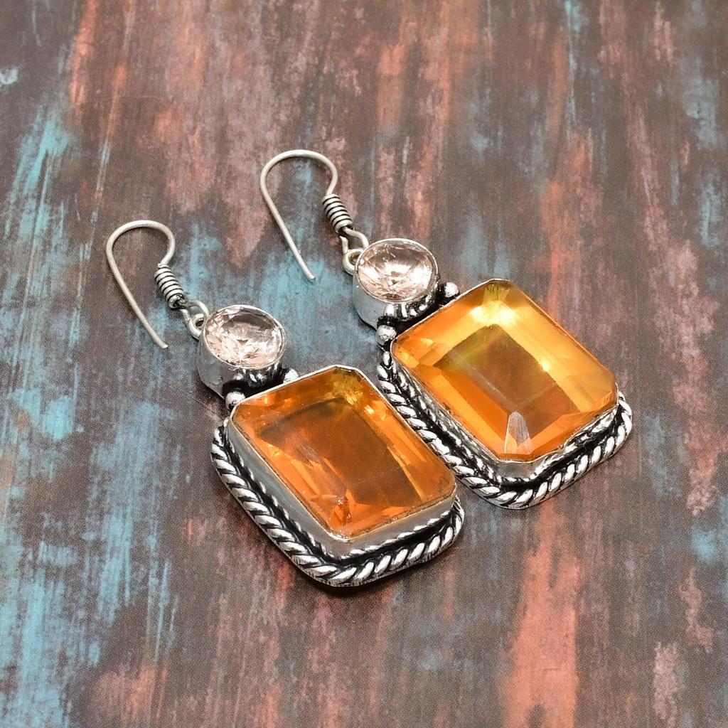 Ювелирные серьги ручной работы из стерлингового серебра 925 пробы с цитрином и морганитом для нее