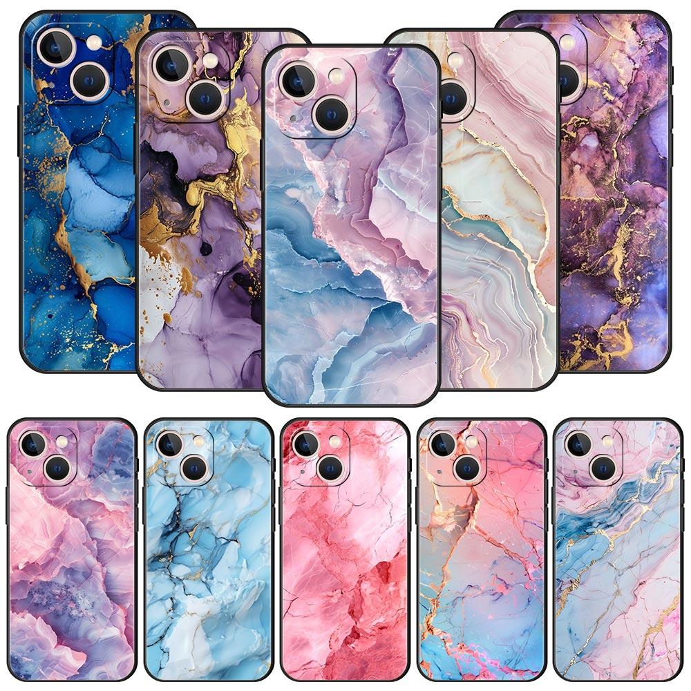 Marble Phone Case For iPhone 17 16 15 Pro Max 11 12 13 14 7 8 Plus SE 2020 X XR XS Cover Soft Black