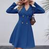 Women Jacket Double-breasted A-line Slim Fit Turn-down Collar Tight Waist Pure Color Formal Business
