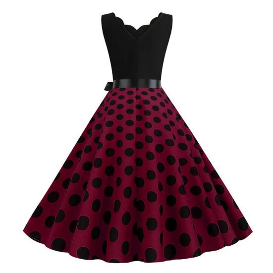 Женское вечернее платье трапециевидной формы без рукавов в стиле ретро в стиле пэчворк с принтом в горошек