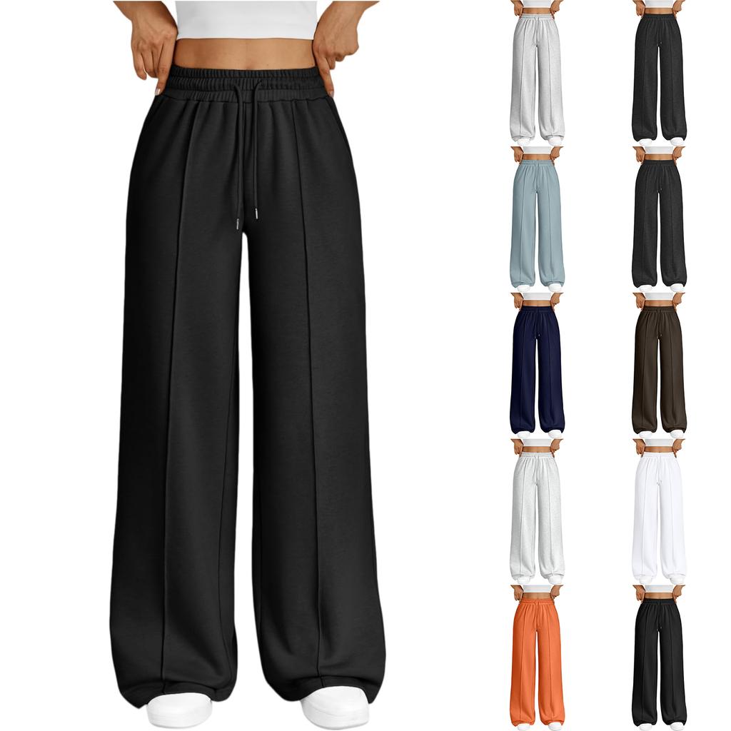Fashion Women's High Waist Wide Leg Loose Casual Pants Trousers Women's Sports Pants Drawstring Women