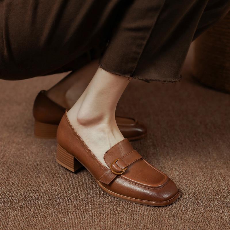 2024 Весна Лето Новые Рабочие Повседневные Женские Туфли Классические Туфли На Среднем Каблуке Высокого Качества Из Натуральной Кожи Женские Лаконичные Туфли В Ретро Стиле