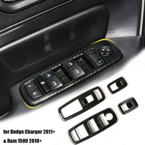 4* Window Lift Switch Panel Cover Trim for Dodge Ram 1500 2010-17 Carbon Fiber
