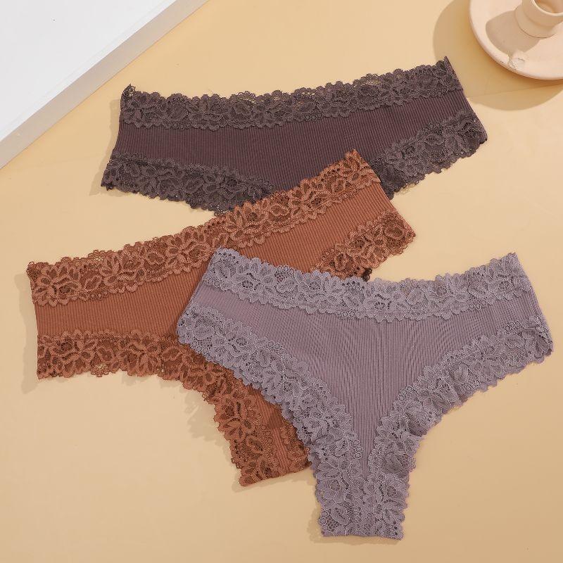FINETOO Кружевные бесшовные трусики для женщин, сексуальное хлопковое белье, женские стринги, удобное нижнее белье с цветочным принтом
