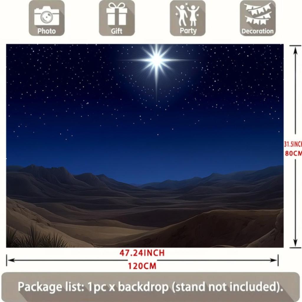 1pc Starry Sky Birth Scene Polyester Banner - Desert landscape Wall decoration, perfect room, party background