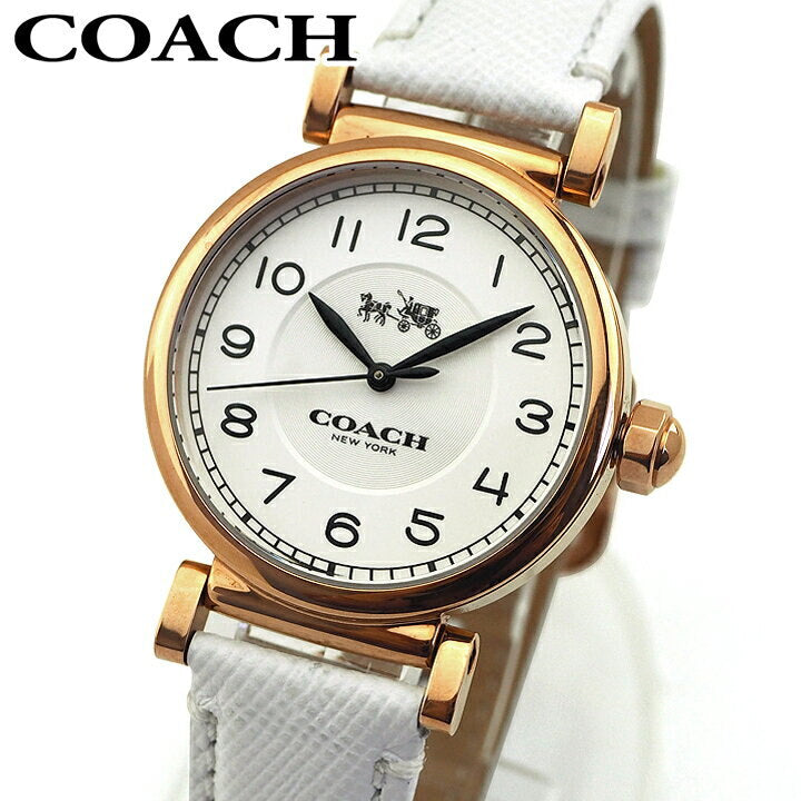 Coach Женские серебристые часы с циферблатом 32 мм и белым ремешком из натуральной кожи 14502408