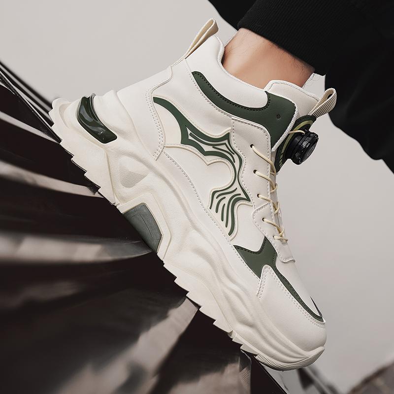 Модные кожаные высокие спортивные кроссовки Мужские Осенне-зимние Нового стиля Студенческие Цветной блок Тренд Толстая подошва Увеличивающие рост Папины Повседневные кроссовки